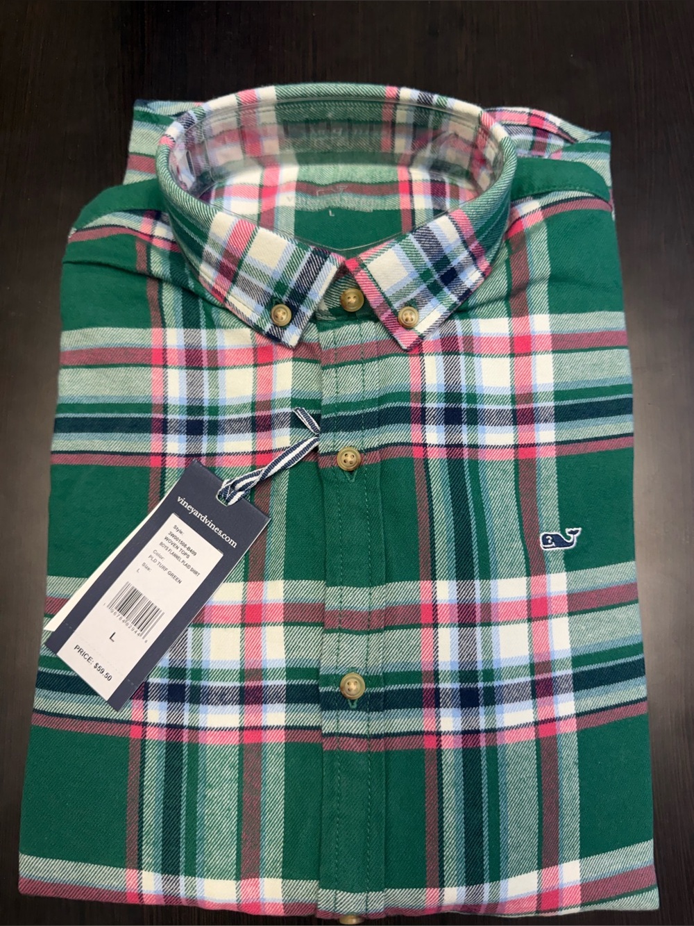 Vineyard Vines Green Plaid Button-Down Shirt with Pink & Navy Stripes